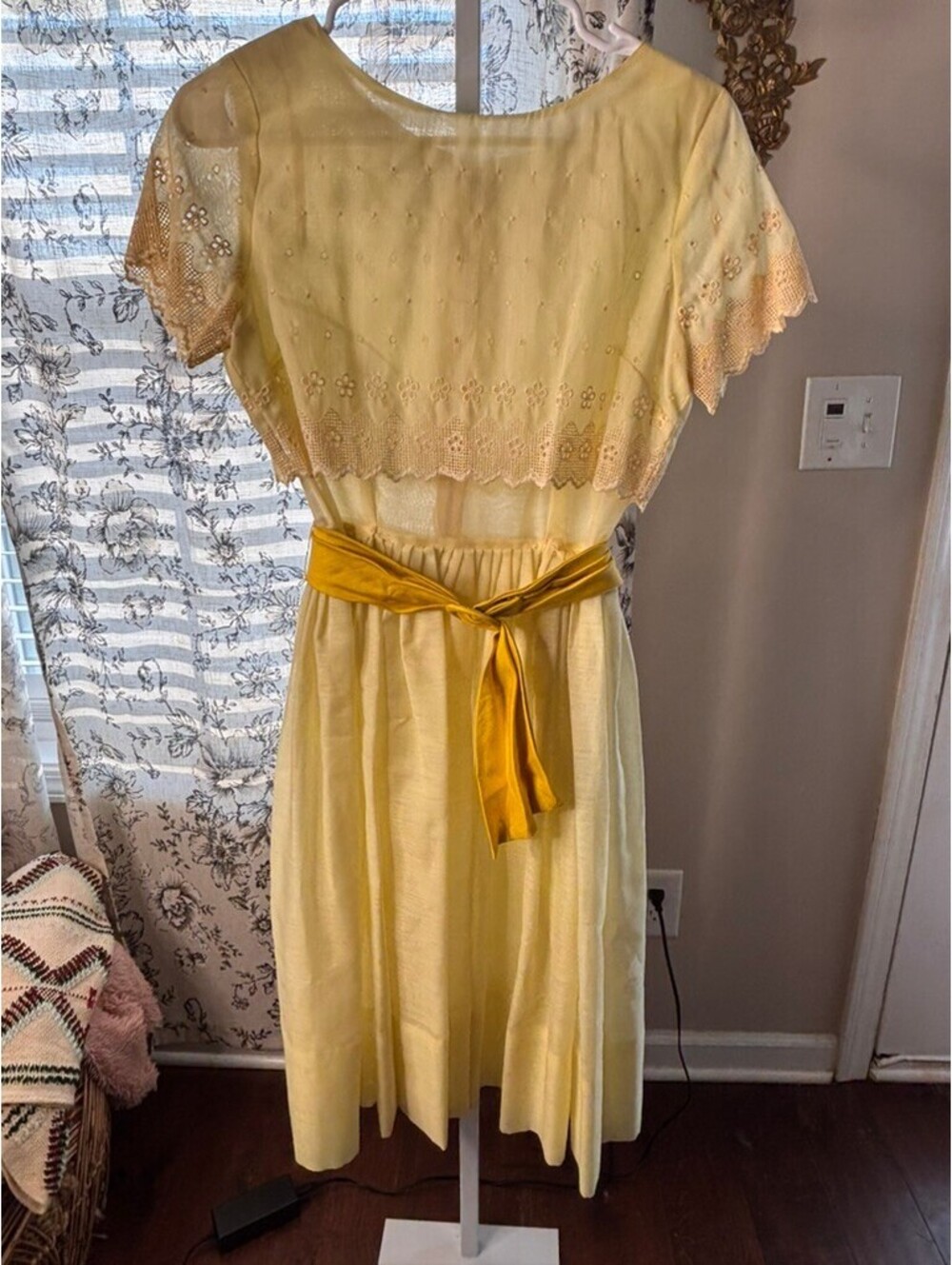 Vintage Yellow Embroidered Dress